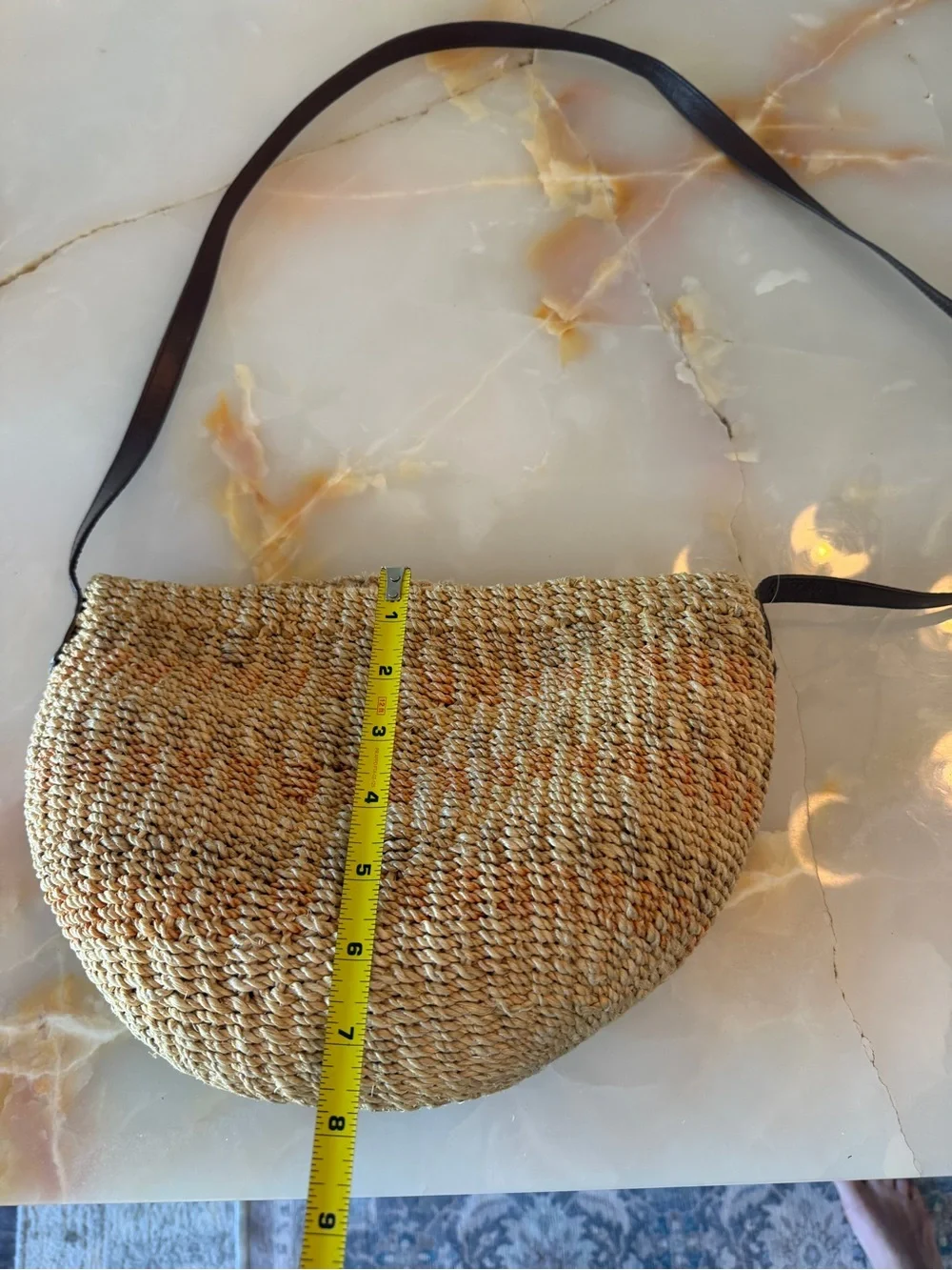 Vintage Natural Straw Crossbody Bag with Brown Strap